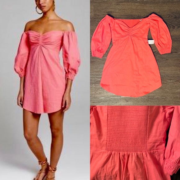A.L.C. Mila Pink Linen Blend Off the Shoulder Mini Dress Size 4 - Picture 3 of 12